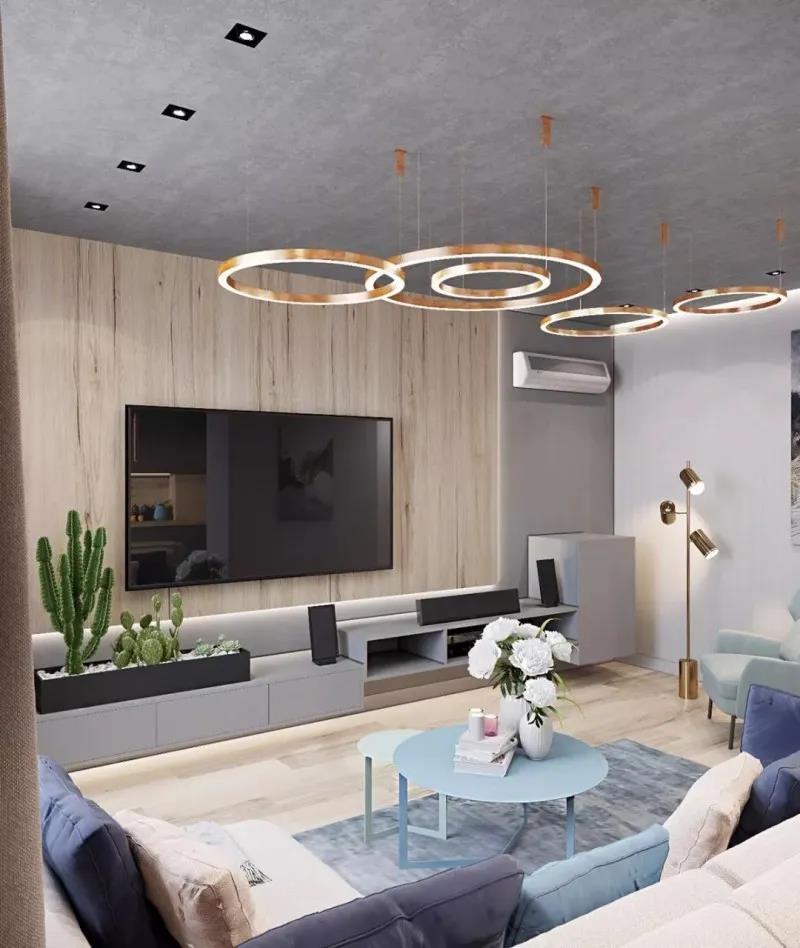 102㎡現代風(fēng)水泥灰的天花板，時(shí)尚輕松自然