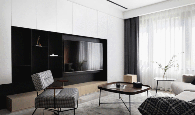 89㎡簡(jiǎn)約風(fēng)黑白灰+原木，客餐廚全貫通，大氣有質(zhì)感