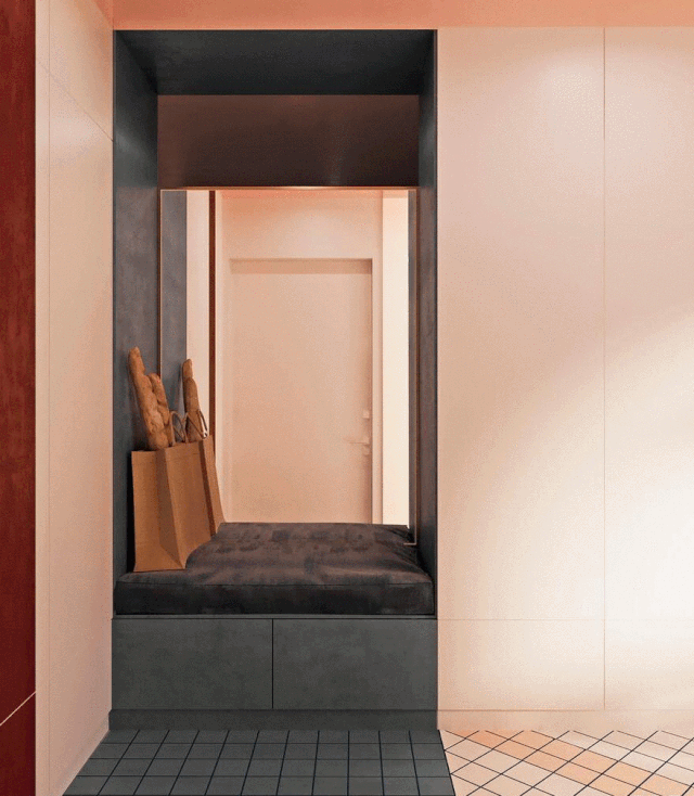 70㎡現代風(fēng)公寓，藍綠+橘粉搭配幾何元素，軟萌又時(shí)髦！