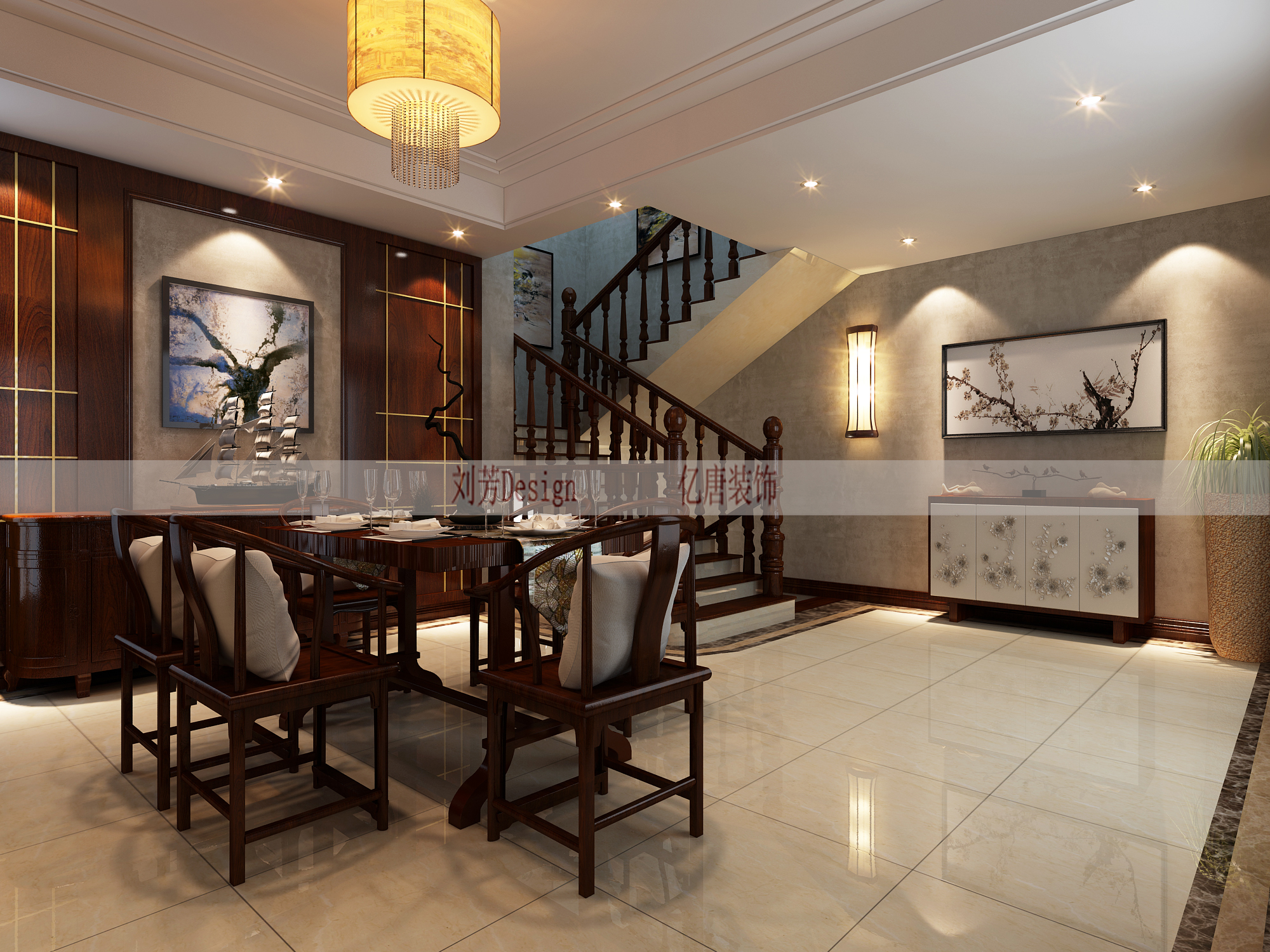 中式風(fēng)格裝修客廳示意圖