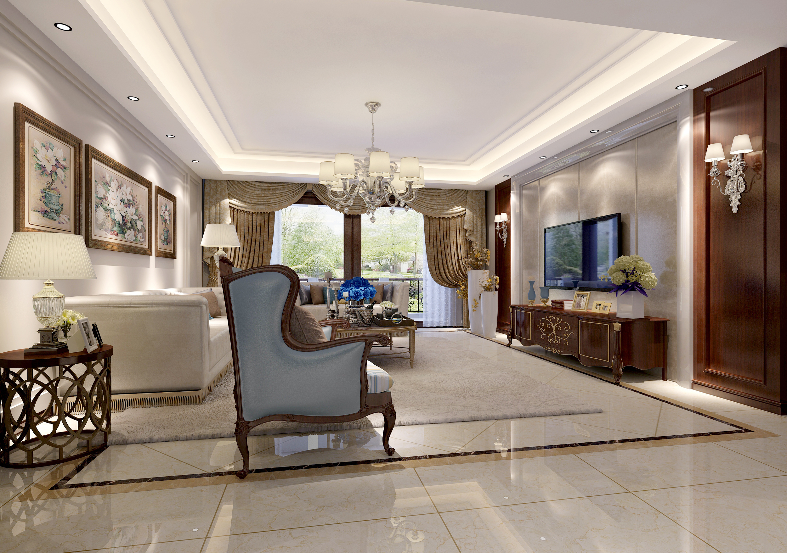 簡(jiǎn)歐風(fēng)格裝修客廳示意圖