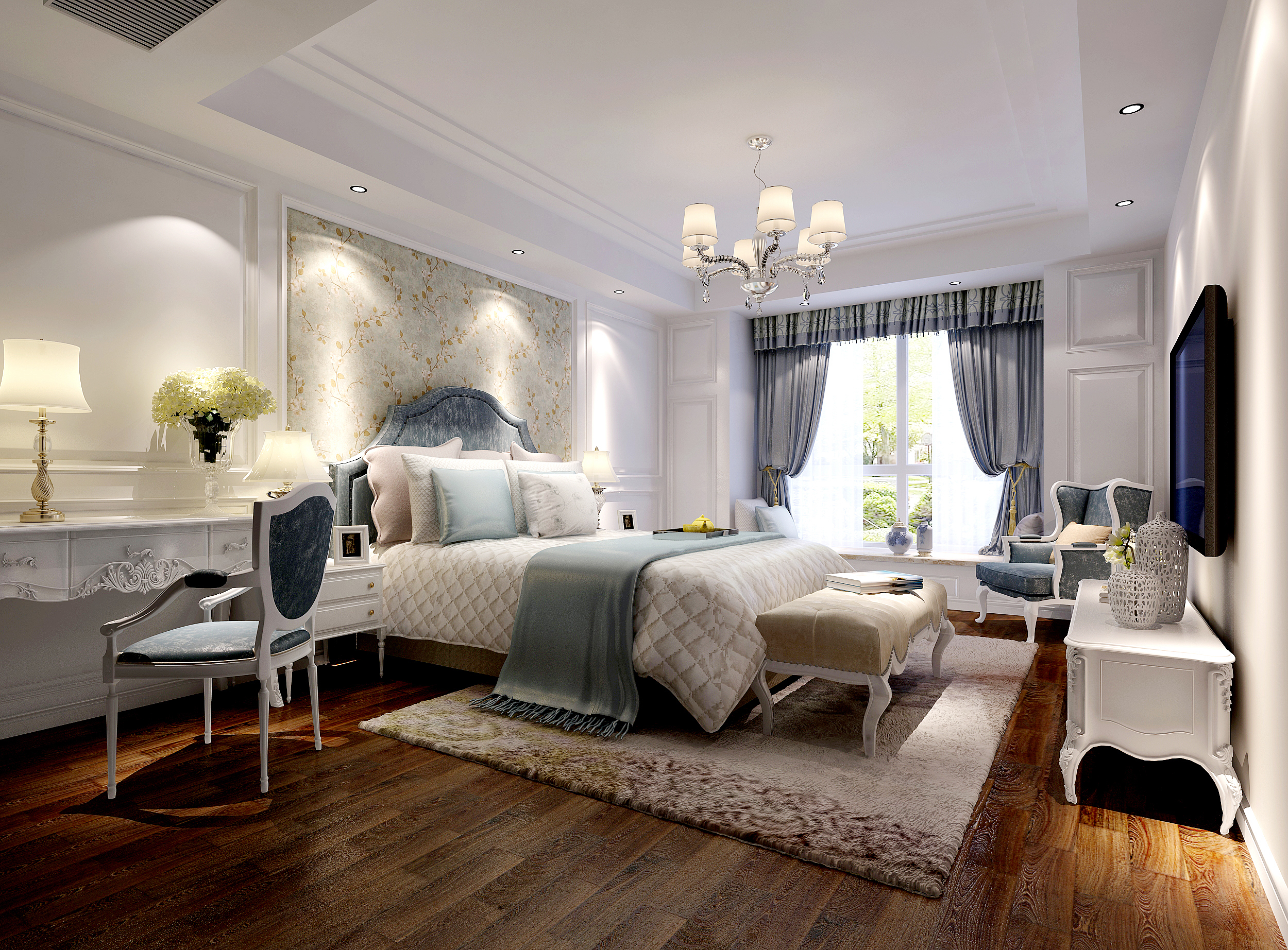 簡(jiǎn)歐風(fēng)格裝修主臥示意圖